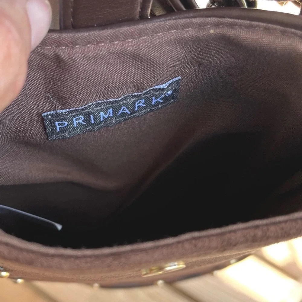 Primark Womens Brown Faux Suede Studded Tassel Phone Crossbody‎ Bag New